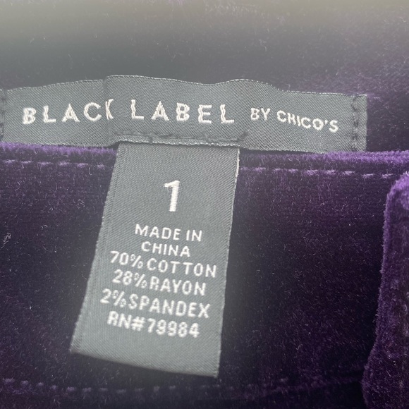 NWOT Chico’s Deep Purple Velvet Pants, Sz1, M,See measurements in photos below. - Picture 8 of 9